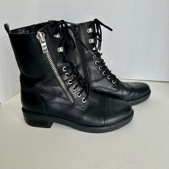 Marc Fisher Black leather Lace up Ulinn Combat Boots Women's Size 7M - Picture 2 of 7